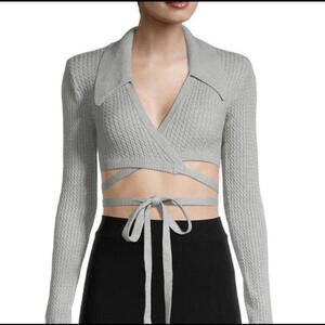 DANIELLE BERNSTEIN gray cropped wrap sweater